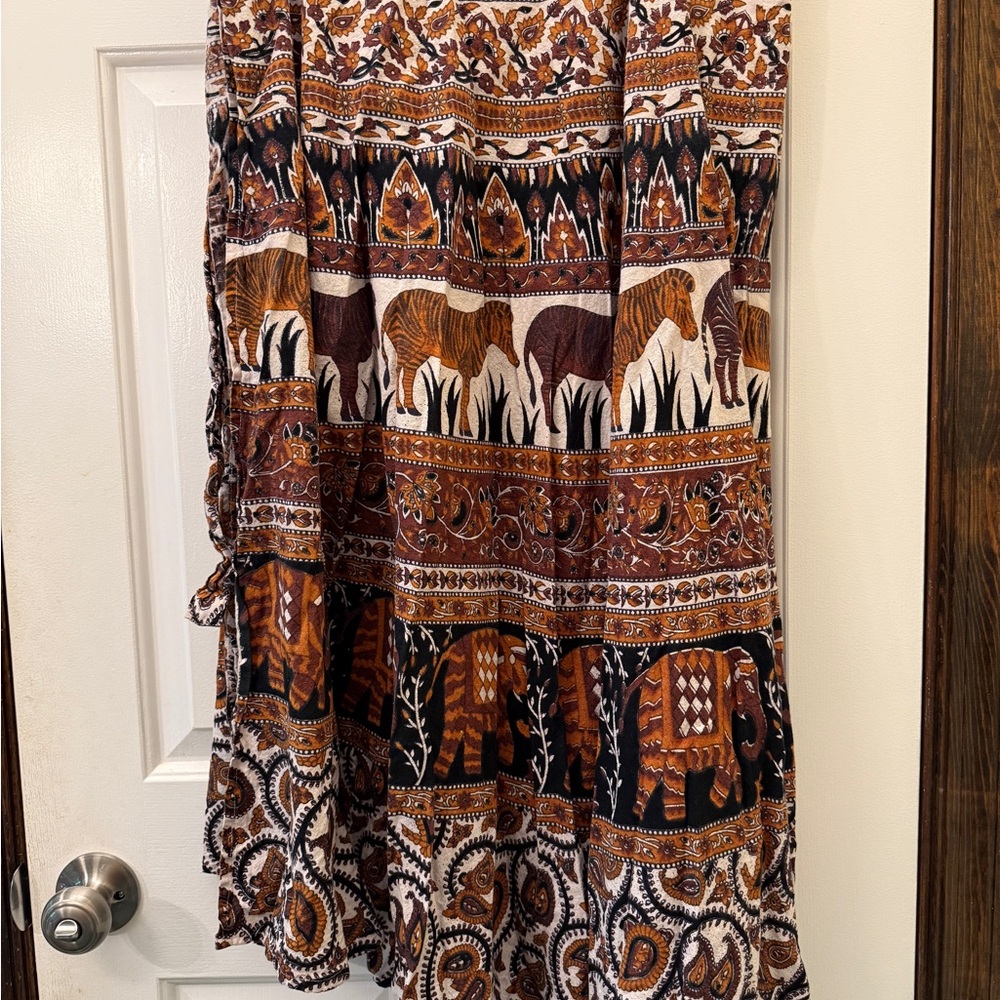 Bohemian Elephant Print Skirt - Brown and Black